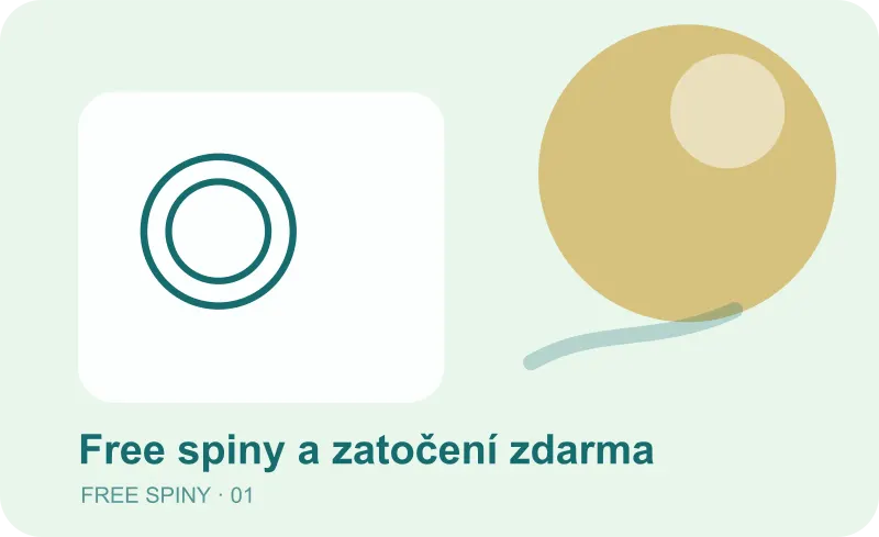 Ilustrace Free spiny a zatočení zdarma s herním symbolem na zeleném panelu